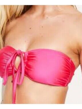 New Look Hot Pink Tie-Front Bandeau Swim Top
